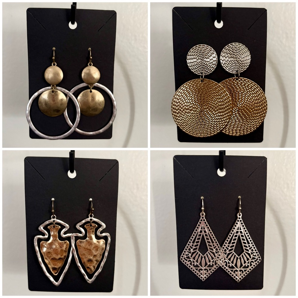 Mixed Metal Statement Earrings Set - Gold & Silver Tones